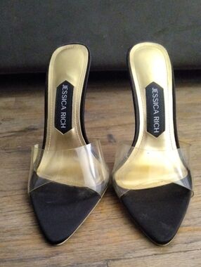Jessica Rich Clear Band Black Pointed Slide Mules